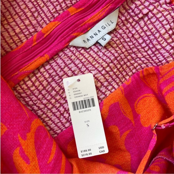 Anthropologie Ranna Gill Off-Shoulder Pink & Orange Wide-Leg Jumpsuit S 4-6 - Picture 3 of 10